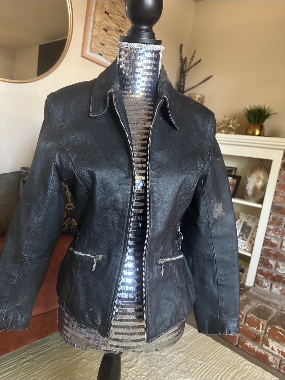 Vintage Biker Style Wilson Black Women's Leather Zip Front Jacket